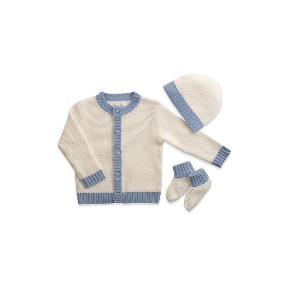 Rachel Riley Girls  3Pc New Baby Knit Giftset, Blue